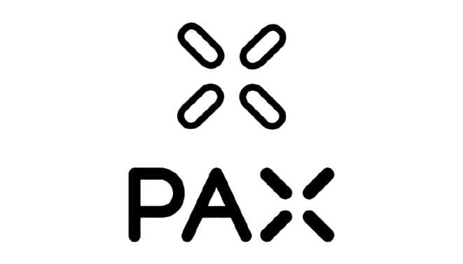Black 'PAX' logo on a white background